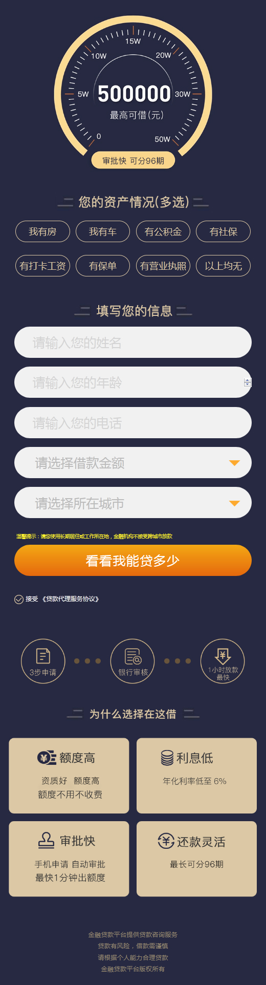 贷款申请银行信用贷款落地单页手机站源码